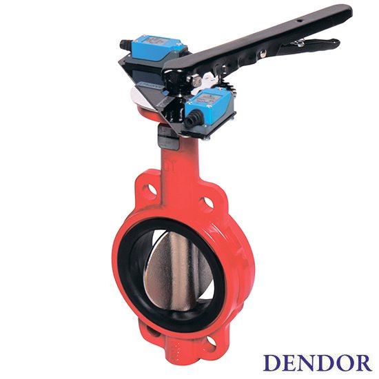 Затвор поворотный дисковый Dendor тип 017W, 017W.Z, 017W.ZS для систем пожаротушения межфланцевый чугун фото 1